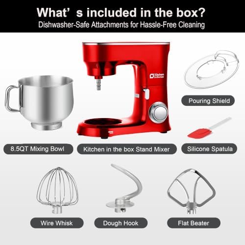 Kitchen in the box Stand Mixer 8.5 QT, 900W Heavy Dough Mixer Red