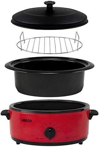 NESCO 4816-12, Roaster Oven with Porcelain Coated Steel Cookwell, Red, 6 quart, 750 watts