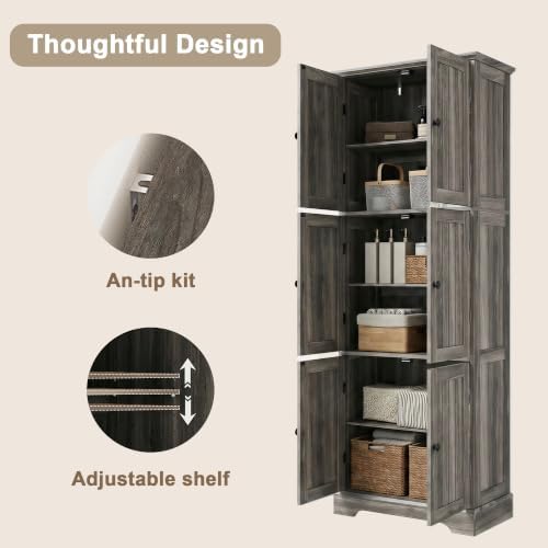 ChooChoo 63.2" Tall Bathroom Storage Cabinet with 6 Doors, Pantry Cabinet