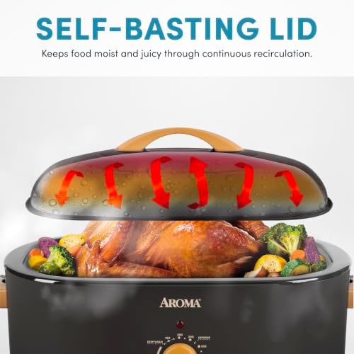 AROMA® 20Qt. Roaster Oven, Fits 24-lb. Turkey, Adjustable Temperature Settings, Keep Warm Setting, Lava Rock (ART-830LR)