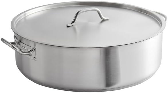 SS1 Series 30 Qt Stainless Steel Brazier with Cover, Aluminum-Clad Bottom, NSF Listed, Induction Ready, 19.75 Inch Diameter, 6 Inch Height, Commercial Grade