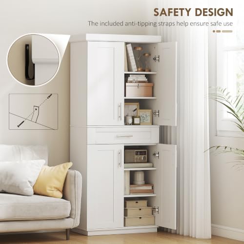 HOMCOM 72" Kitchen Pantry Storage Cabinet, Freestanding Cupboard, White