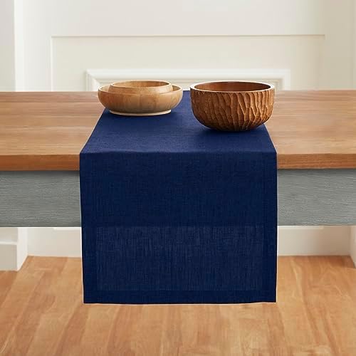 Solino Home 100% Pure Linen Table Runner Royal Blue Long, Athena 14 x 90 in