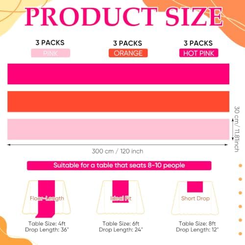 9 Pcs Pink and Orange Sunset Party Decorations Table Runner