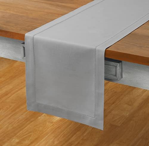 Solino Home Cotton Linen Dining Table Runner Light Grey Woven, 14 x 60 in