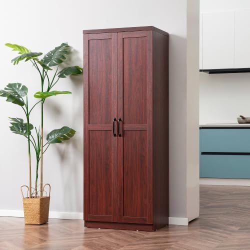 HOMCOM 63" Kitchen Pantry Cabinet with Doors and Adjustable Shelves, Coffee