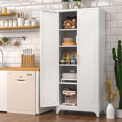 Polup 75" Tall Metal Kitchen Pantry Storage Cabinet with Doors and Shelves