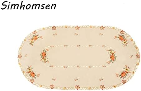 Simhomsen Large Embroidered Oval Fall Autumn Harvest Pumpkins Tablecloth for Thanksgiving (Oval 57×118 inches)