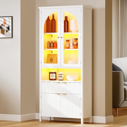 DWVO 72" Tall Kitchen Pantry Cabinet with LED Light
