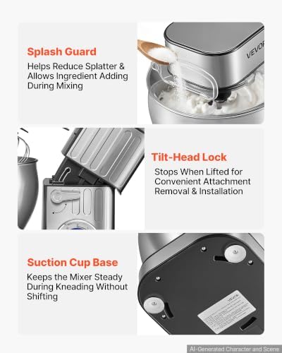 VEVOR 7.4 Qt Tilt Head Stand Mixer 500W Electric Dough Mixer