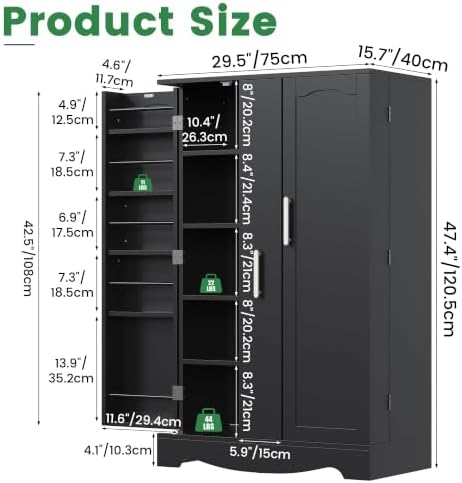 kepptory 47" Kitchen Pantry Cabinet with Pull Out Drawer Adjustable Shelves