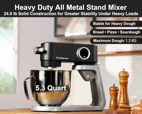 All Metal Stand Mixer DC Motor, Heavy Pizza Dough Mixer 5.3 QT
