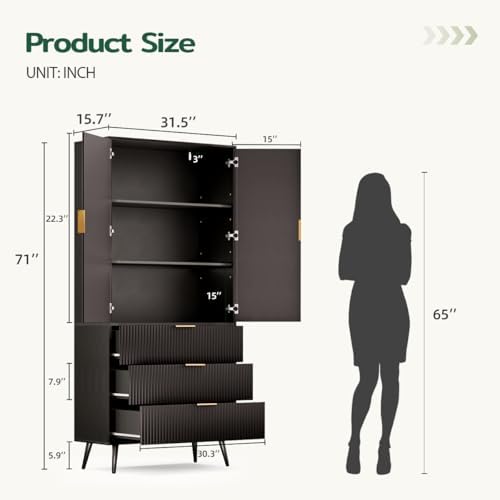 NicBex Kitchen Pantry Cabinet with 3 Drawers & Adjustable Shelves, Black
