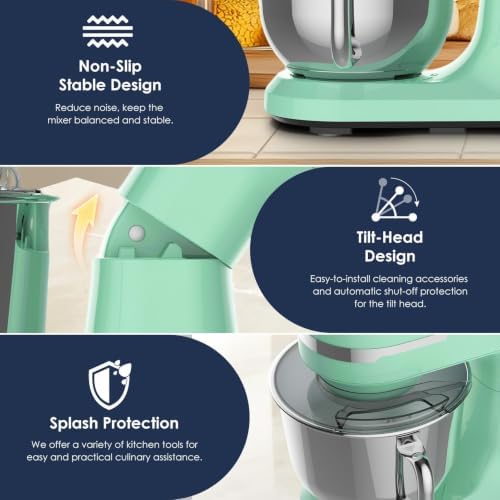 5.5QT Stand Electric Mixer, 12-Speed Kitchen Mixer with Tilt-Head, Stainless Steel Bowl Dough Mixer, Egg Whisk, Dough Hook & Beater Included, Idea for 3-5 Family (Green)