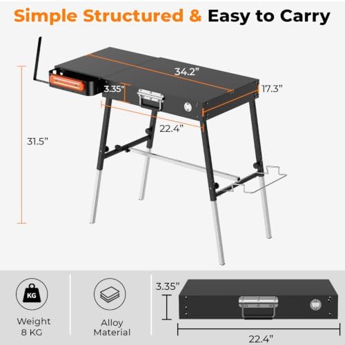 EUTRKei Portable Grill Table for Weber Q1200, Q1000, Q2200, Q2000, Q2400, Griddle Stand for Ninja Woodfire Collection OG700, OG800, OG900 Series, Folding Grill Cart with Caddy for Camping, Travel