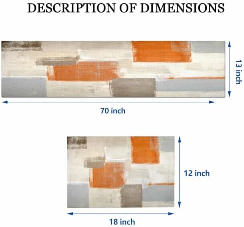 Mcalk Farmhouse Orange Table Runner and Placemats Set of 6 Pieces, Brown Placemats Modern Art,Grey Abstract Art Cloth Place Mats Indoor for Kitchen,Linen Material for Dining Table