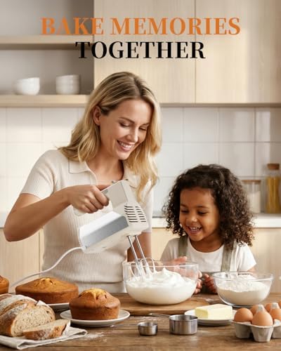 Hand Mixer 5-Speed 200W Turbo 4 Stainless Steel Accessories Classic White