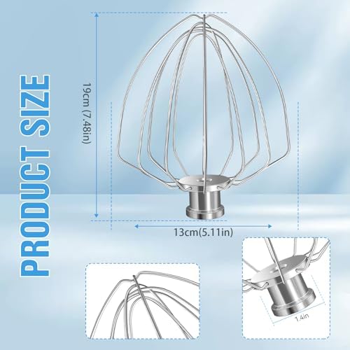 KN256 Stainless Steel Wire Whip Attachment for KitchenAid,6 Quart Bowl-Lift Stand Mixer 6 Wire Whisk Fits for KV25 KP25 KP26 KSM55,Pro 6500,Heavy Duty (KV25 KP25 KP26 KL26 KT26 KSM55 KSM6521)