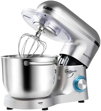 Aucma Stand Mixer,6.5-QT 660W 6-Speed Tilt-Head Food Mixer, Kitchen Electric Mixer with Dough Hook, Wire Whip & Beater (Silver, 6.5QT)