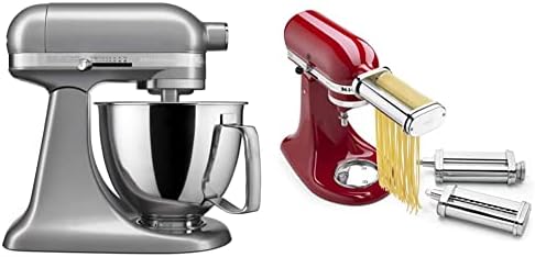 Kitchenaid Artisan Mini Plus 3.5-Qt. Tilt-Head Stand Mixer with Flex Edge Beater and 3-Piece Pasta Roller & Cutter Set Attachment, Silver