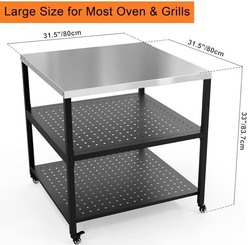 Mimiuo 31.5" Square Pizza Oven Stand, Stainless Steel Modular Table