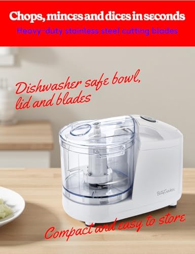 Betty Crocker 2-Piece Kitchen Appliances Combo: 5-Speed Hand Mixer with Food & Vegetable Chopper, 150W Mixer, Chrome Beater & Whisk Attachments, 100W Food Processor with Plastic Bowl, BC-7222W, White