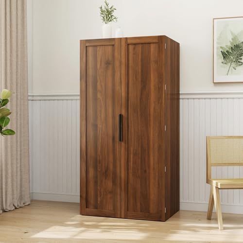KEIKI 30.31" W Extra-Deep Kitchen Pantry Storage Cabinet with Door-Side Rack & Shelves, Tall Freestanding Sideboard Buffet Wood Hutch Food Pantries Cupboard for Coffee Bar, Dining Room, Living Room