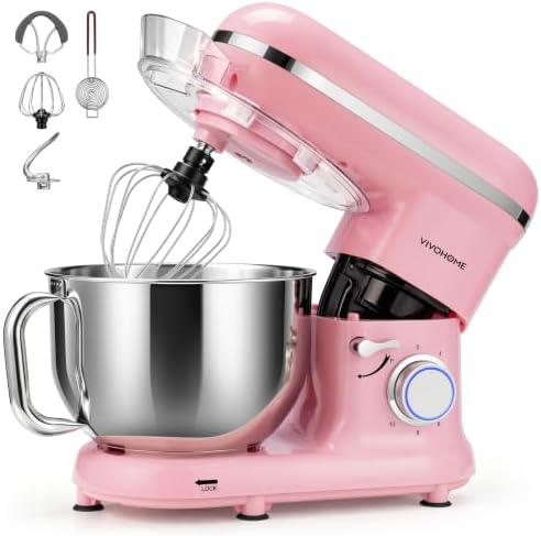 VIVOHOME Stand Mixer, 6-Quart Tilt-Head Kitchen Mixer with Bowl, Pink