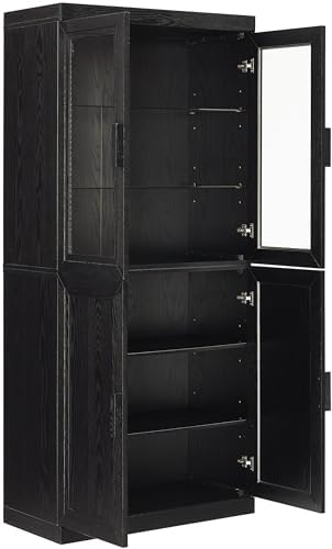 Crosley Furniture Essen Glass Door China Hutch Pantry Storage Cabinet