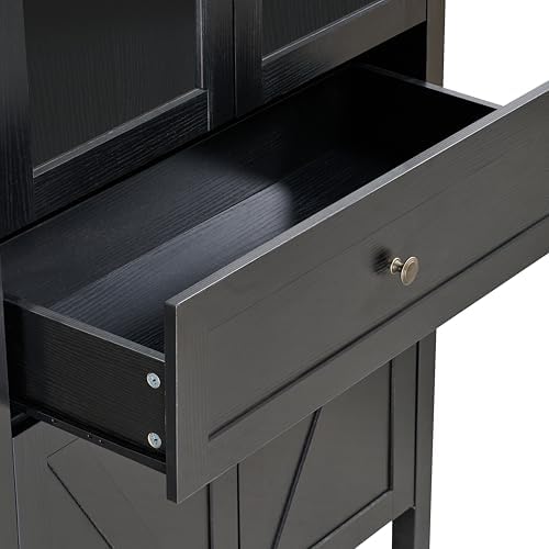GDFStudio 71'' Arched Kitchen Pantry Cabinet, Wooden Pantry Cabinets for Kitchen Storage, Kitchen Storage Furniture with Adjustable Shelves, Multi-Functional Bookcase for Living Room, Black