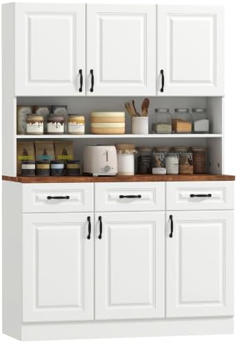 HOMCOM 71" Kitchen Pantry Cabinet with Wide 2-Tier Microwave Stand White