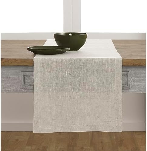 Solino Home 100% Pure Linen Table Runner Natural Long, Athena 14 x 144 in