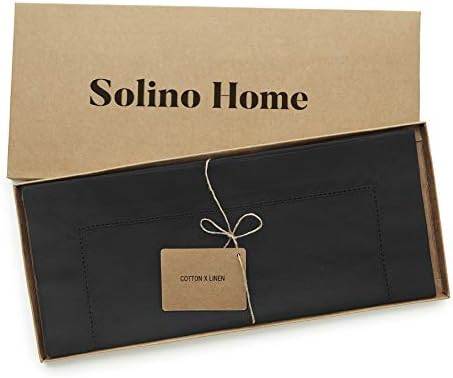 Solino Home Cotton Linen Table Runner Black Hemstitch, 14 x 132 in
