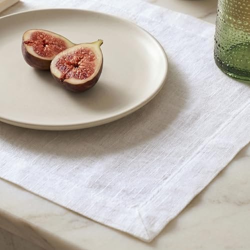 Solino Home 100% Pure Linen Placemats White, Fete 14 x 19 in, Set of 4