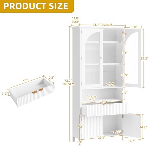 DWVO 72" Tall Kitchen Pantry Cabinet with LED Light