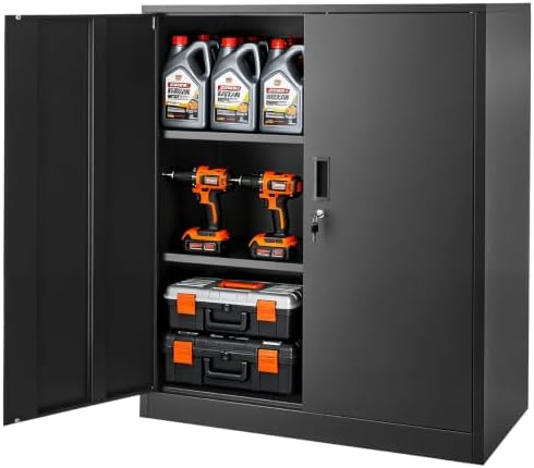VEVOR Metal Storage Cabinet 41.7 in Lockable Steel Garage Cabinet Black
