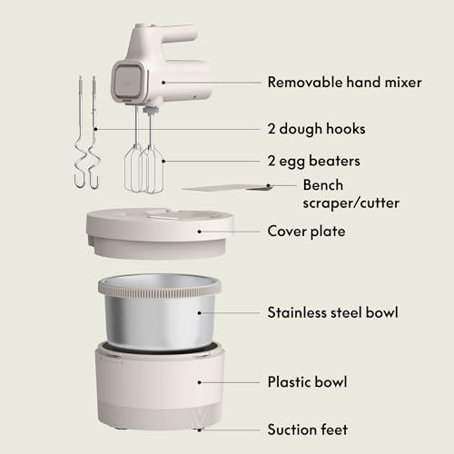 bella 3.5 Qt Hand & Stand Mixer, 2 in 1 Electric Mixer with Bowl, Oatmilk