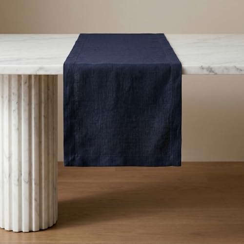 Solino Home 100% Pure Linen Table Runner Navy Long, Fete 14 x 108 in