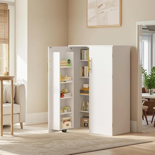 VECELO 35.5" Small Pantry Cabinet with Doors and Adjustable Shelves, Freestanding Food Storage Cupboard Sideboard with Sturdy Construction, for Kitchen Dining Room Living Room, White