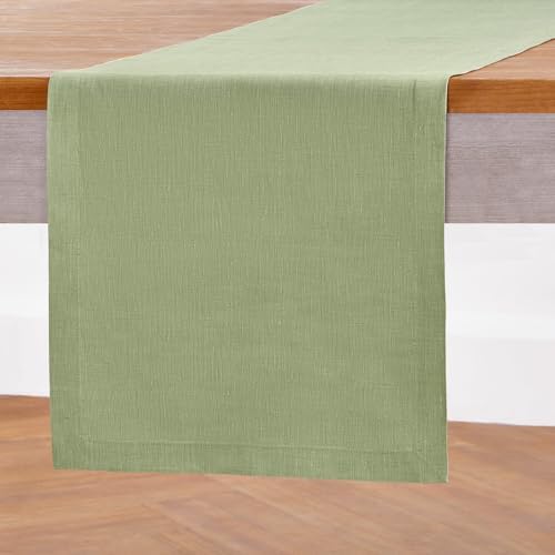 Solino Home 100% Pure Linen Table Runner Olive Long, Athena 14 x 132 in