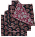Cotton Block Print Quilted Reversible Placemats with Napkins, Floral Design, Dining Table Decor for Everyday Use, Set of 4 (Navy/Pink)