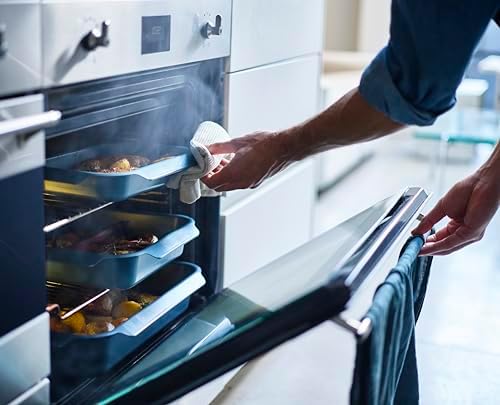 Joseph Joseph Nest Bakeware and Roasting Pan, Carbon Steel Baking Pan with Non-Stick Coating, Easy-Pull Handles, Organized Kitchen Storage, Medium, Blue