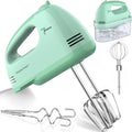 LILPARTNER Electric Hand Mixer with Storage Box, Ultra Power Kitchen Hand Mixer With 7-Speed & 5 Stainless Steel Accessories for Whipping Dough, Cream, Cake, Dishwasher Safe, LIGHT GREEN BOX