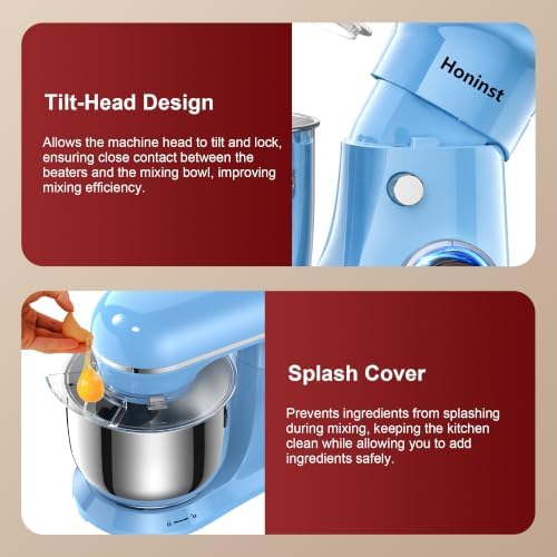 Honinst 4QT Electric Stand Mixer, 10-Speed Tilt-Head Compact Kitchen Mixer