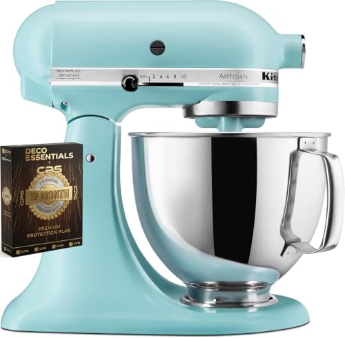 KitchenAid Artisan Series 5 Quart Tilt Head Stand Mixer with Pouring Shield KSM150PS, Mineral Water Bundle with Deco Essentials Exclusive CPS 1 Year Extended Protection Pack