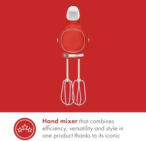 SMEG HMF01 9-Speed Retro Hand Mixer – 220W Motor, Smooth Start, Turbo Function, LED Timer Display, Stainless Steel Whisks, Beaters & Dough Hooks, Premium Die-Cast Aluminum Body