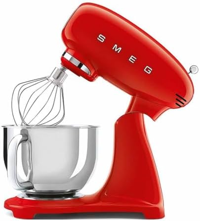 SMEG SMF03 Stand Mixer – 5 Qt Tilt-Head Mixer with Stainless Steel Bowl, 10 Speeds, Retro 50s Vintage Style – Red