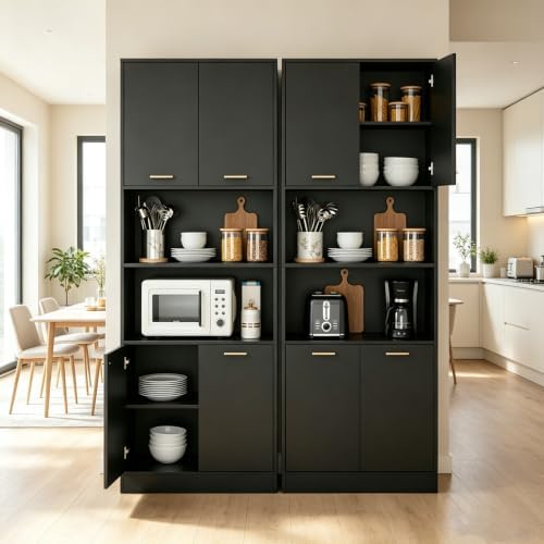 Keyluv 71" Kitchen Pantry Storage Cabinet, Kitchen Cabinet Hutch, Black