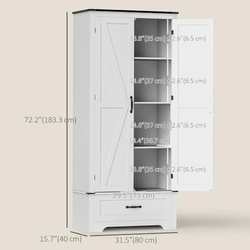 HOMCOM 72" Tall Kitchen Pantry Cabinet with Drawer, Distressed White
