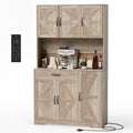 GRUSIGN 71" Pantry Cabinet with Charging Station, Large Capacity Kitchen Hutch Storage Cabinet, Kitchen Cabinet with Microwave Stand, Storage Drawers & Adjustable Shelves for Dining Room, Grey